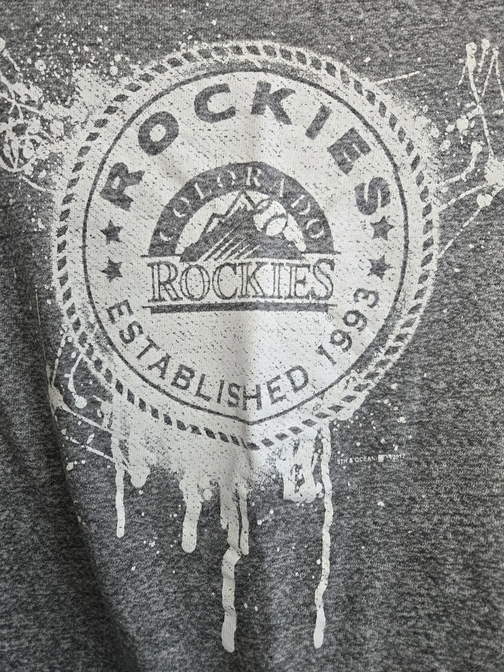 5th & Ocean Gray Off-the-Shoulder Rockies Graphic Sweater
